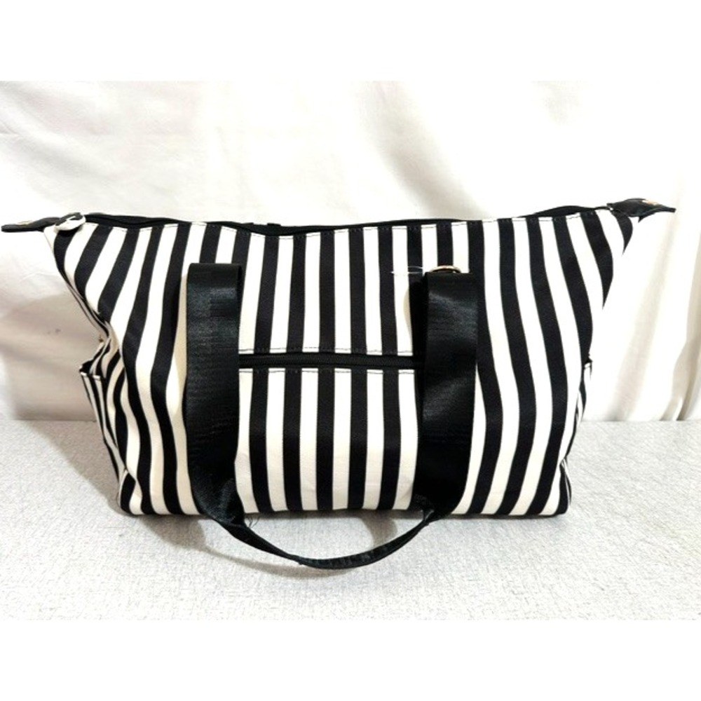 Alice + Olivia by Stacey Bendet Black White Striped Weekender Duffle Travel Bag